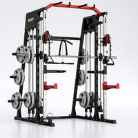 Smith Machine Home Gym All-In-1, 2200LBS Power Cage with Dual Cable Pulley Systems, LAT Pull-Down & Leg Hold-Down | Complete Strength Training Equipment for Full Body Workouts — Studio Shot