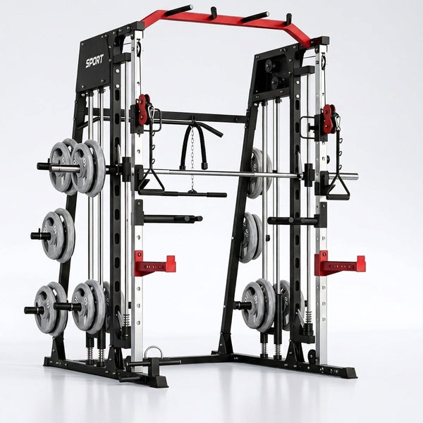 Smith Machine Home Gym All-In-1, 2200LBS Power Cage with Dual Cable Pulley Systems, LAT Pull-Down & Leg Hold-Down | Complete Strength Training Equipment for Full Body Workouts — Studio Shot