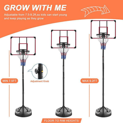 7.5 Ft. to 9.2 Ft. H Youth System Hoop Adjustment Portable Basketball Hoop Basketball System with Wheels
