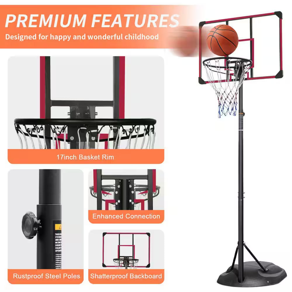 7.5 Ft. to 9.2 Ft. H Youth System Hoop Adjustment Portable Basketball Hoop Basketball System with Wheels
